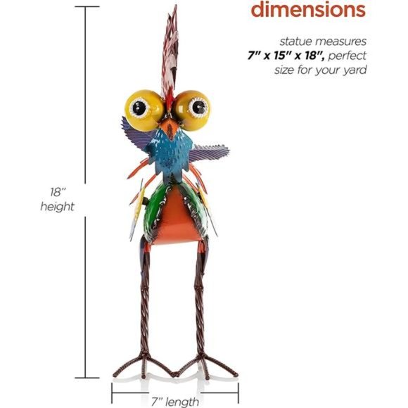 18" Tall Indoor/Outdoor Wacky Metal Rooster Yard Statue Decoration, Multicolor - Picture 4 of 5